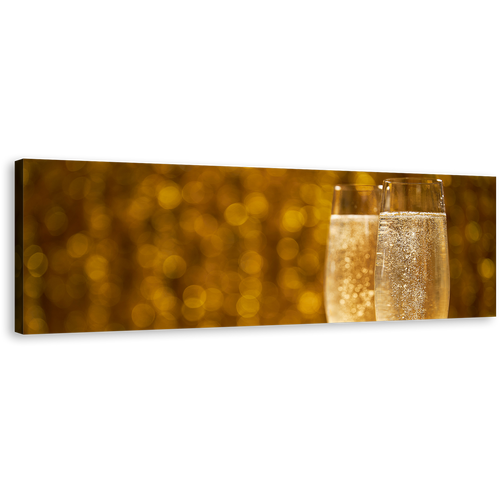 Sparkling Champagne Canvas Wall Art, Yellow Champagne Glasses 1 Piece Canvas Print, Champagne Night Canvas Artwork