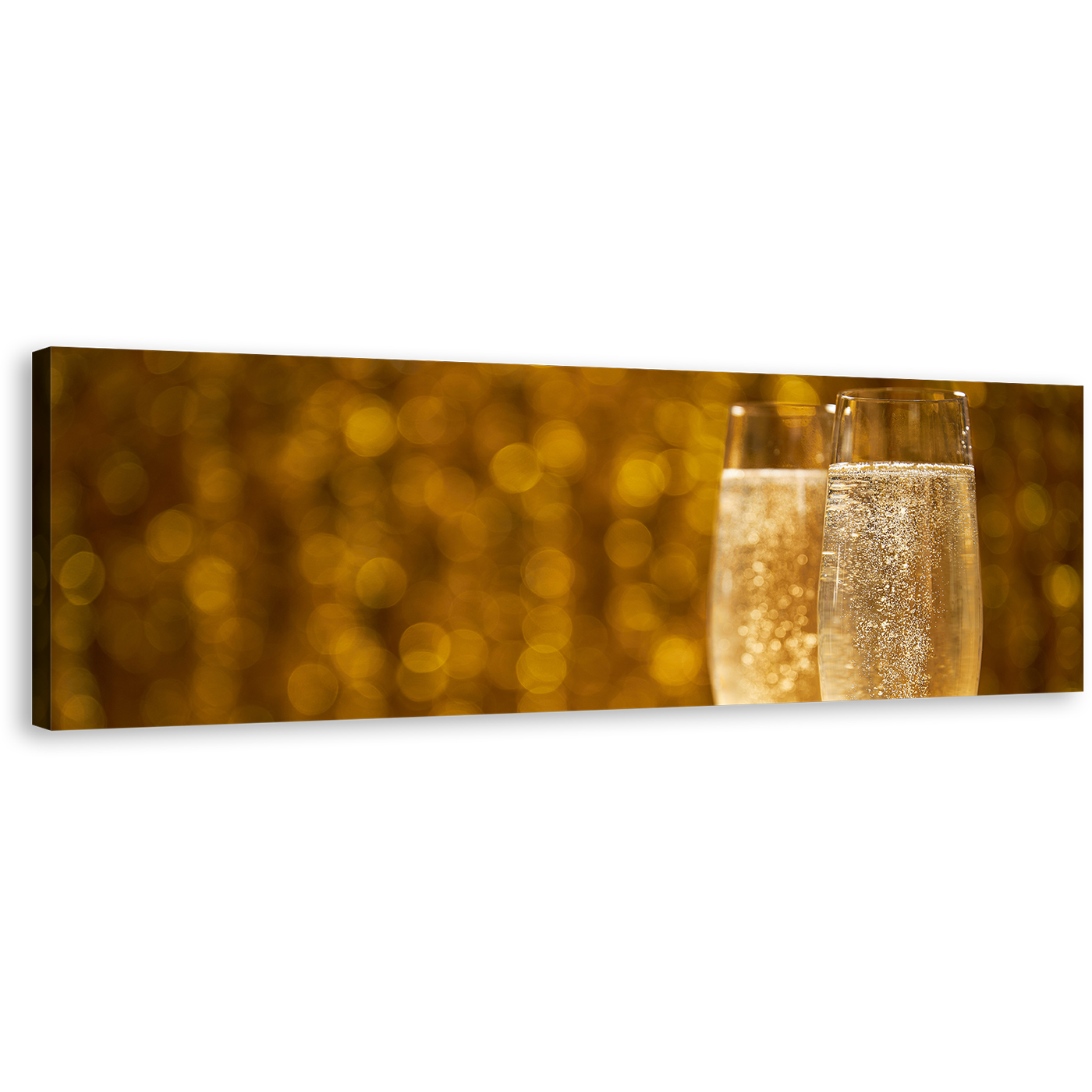 Sparkling Champagne Canvas Wall Art, Yellow Champagne Glasses 1 Piece Canvas Print, Champagne Night Canvas Artwork