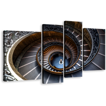 Load image into Gallery viewer, Spiral Staircase Canvas Print, Grey Abstract Architecture 4 Piece Canvas Wall Art, Brown Vatican Museum Multiple Canvas
