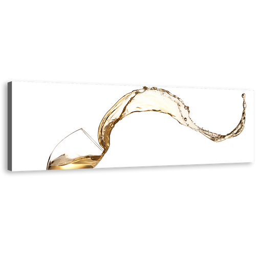 Splashing Wine Canvas Wall Art, Isolated White Wine Glass 1 Piece Canvas Print, Yellow Wine Wave Wide Canvas