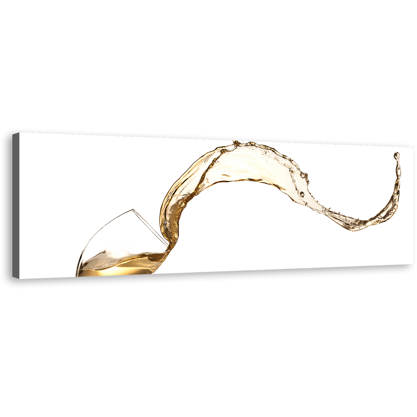 Splashing Wine Canvas Wall Art, Isolated White Wine Glass 1 Piece Canvas Print, Yellow Wine Wave Wide Canvas