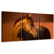 Load image into Gallery viewer, Stallion Horse Canvas Wall Art, Elegant Brown Horse Canvas Print, Horse in Orange Field 3 Piece Multiple Canvas
