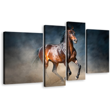 Load image into Gallery viewer, Stallion Horse Canvas Wall Art, Horse Galloping Canvas Print, Black Brown Classic Horse 4 Piece Multiple Canvas
