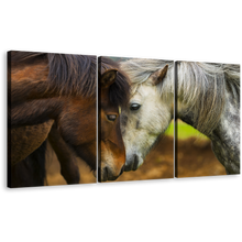 Load image into Gallery viewer, Stallion Horses Canvas Print, Horses Kissing 3 Piece Canvas Wall Art, Brown White Horses Multi Canvas
