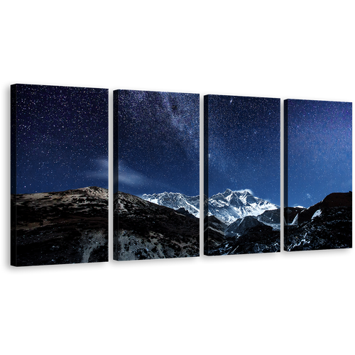 starry desert night canvas wall art blue sky milky way and white himalaya mountains 4 piece canvas print