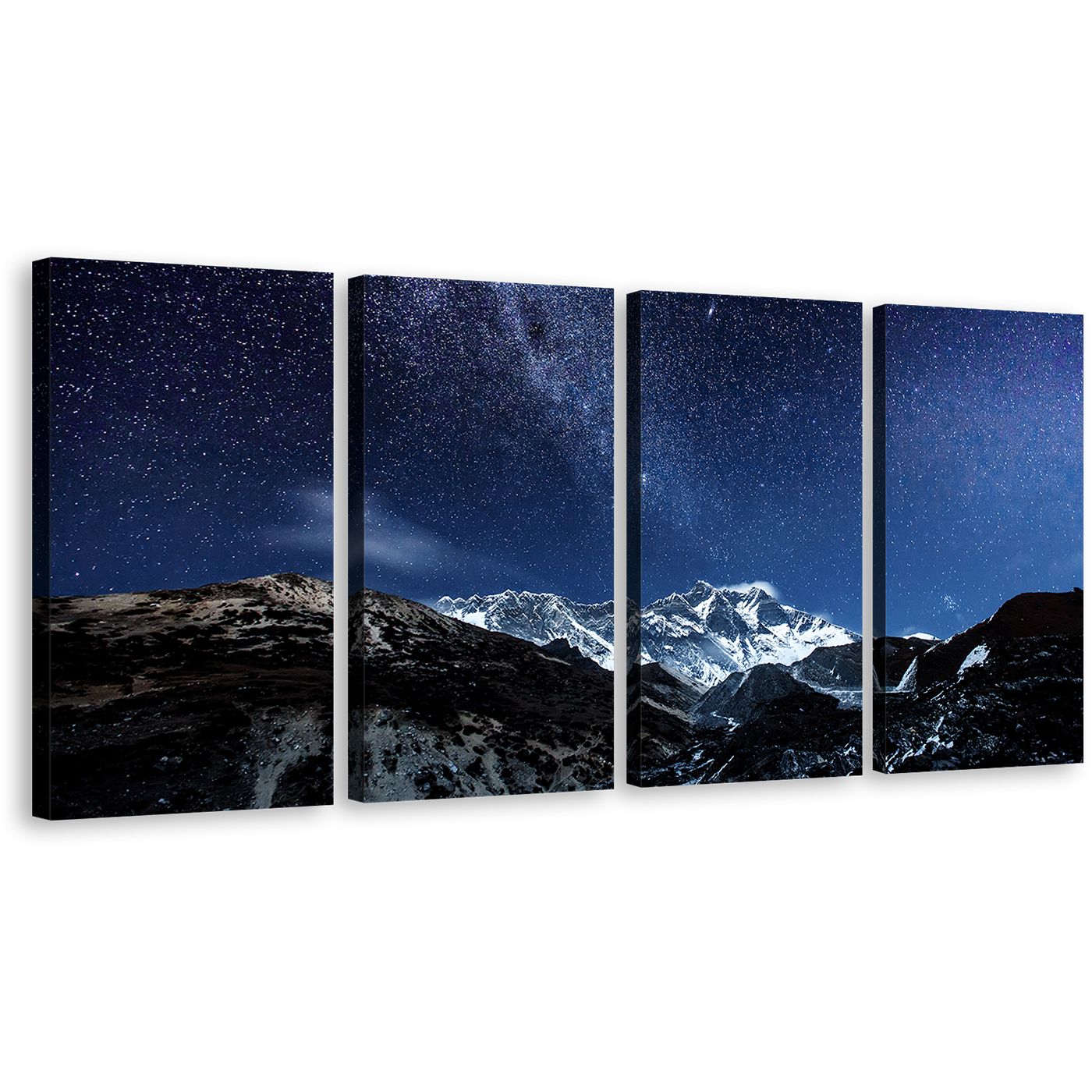 starry desert night canvas wall art blue sky milky way and white himalaya mountains 4 piece canvas print