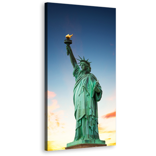 Statue of Liberty Canvas Wall Art, New York Green Monument Vertical Canvas Print, Lady Liberty Blue Sky 1 Piece Canvas