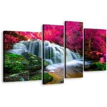 Load image into Gallery viewer, Stunning Waterfall Canvas Print, Colorful Nature Forest 4 Piece Canvas Wall Art, Beautiful Waterfall Scenery Multi Canvas Artwork
