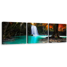 Load image into Gallery viewer, Stunning Waterfall Canvas Wall Art, Red Green Trees Sun Waterfall Canvas Print, Waterfall Scenic 3 Piece Multiple Canvas
