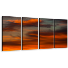 Load image into Gallery viewer, Sunset Abstract Canvas Print, Red Orange Layered Clouds &amp; Warm Hues 4 Piece Canvas Wall Art
