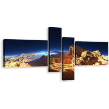 Load image into Gallery viewer, Sunset Landscape Canvas Wall Art, Brilliant Orange Mountains Canvas Print, 3D Fantasy Blue Sky 4 Piece Canvas Set
