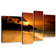 Load image into Gallery viewer, Sunset Serenade Wall Art, Orange Sky Sri Lanka Coconut Palms Canvas Set, Tropical Seascape Ocean Beach 4 Piece Canvas Print
