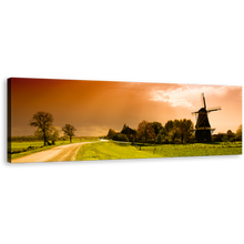 Load image into Gallery viewer, Sunset Windmill Canvas Print, Beautiful Orange Sky Netherlands Canvas Art, Green Field Scenery 1 Piece Wall Art
