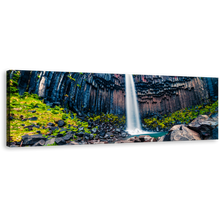 Load image into Gallery viewer, Svartifoss Waterfall Wall Art, Green Vatnajokull National Park 1 Piece Canvas Art, Europe Blue Rocks Scenery Canvas Print
