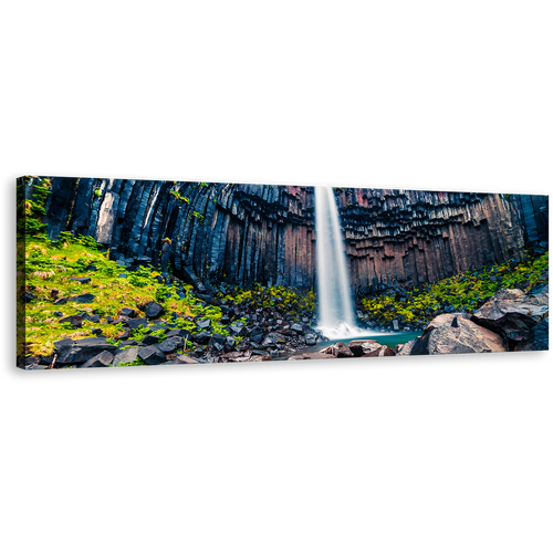 Svartifoss Waterfall Wall Art, Green Vatnajokull National Park 1 Piece Canvas Art, Europe Blue Rocks Scenery Canvas Print