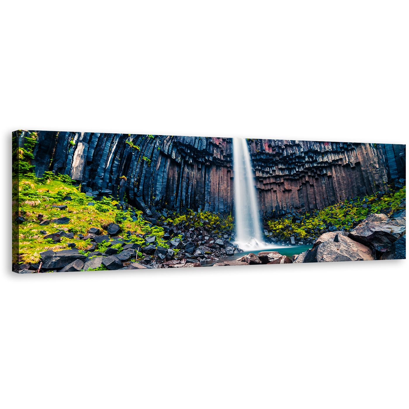 Svartifoss Waterfall Wall Art, Green Vatnajokull National Park 1 Piece Canvas Art, Europe Blue Rocks Scenery Canvas Print