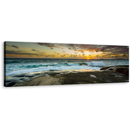 Sweden Ocean Canvas Print, Dramatic Yellow Sky Sea Panoramic Canvas Wall Art, Brown Ocean Landscape Wide Canvas