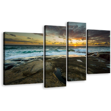 Load image into Gallery viewer, Sweden Sea Canvas Wall Art, Brown Ocean Landscape Canvas Print, Cloudy Yellow Sky Ocean 4 Piece Canvas Set
