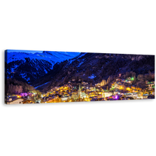 Load image into Gallery viewer, Switzerland Landscape Canvas Wall Art, Blue Zermatt Landscape 1 Piece Canvas Print, Beautiful Yellow Village Lights Mountain Canvas Artwork
