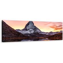 Load image into Gallery viewer, Switzerland Landscape Canvas Wall Art, Yellow Sunset View Riffelsee Lake 1 Piece Canvas Artwork, White Mountain Peak Reflection Canvas Print
