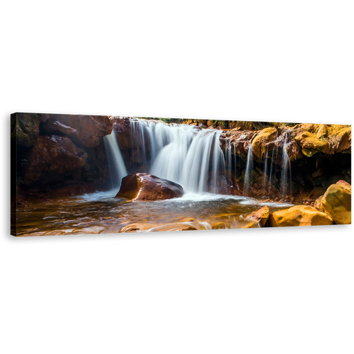 Taiwan Waterfall Canvas Wall Art, Golden Waterfall in Jinguash 1 Piece Canvas, White Waterfall Rocks Canvas Print