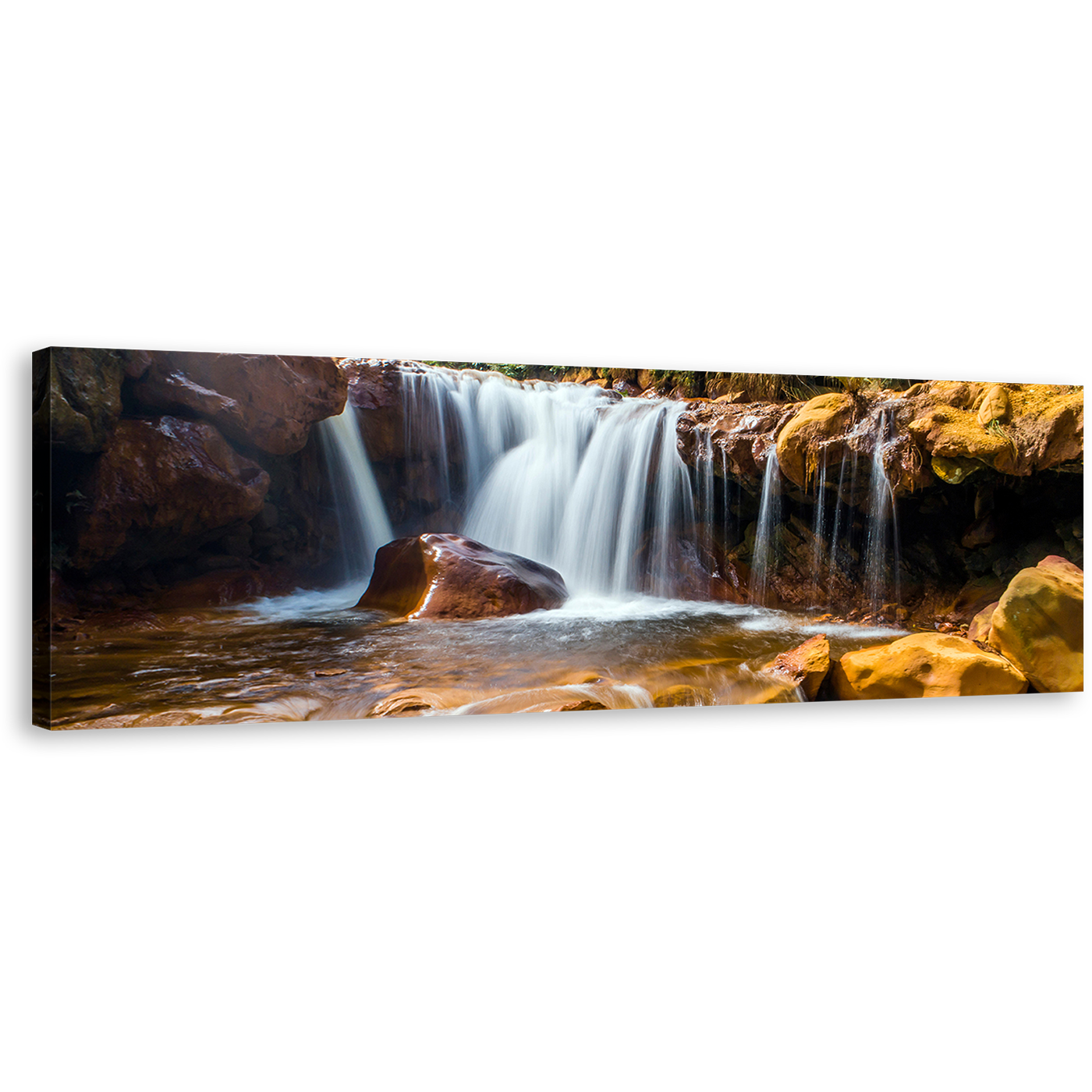 Taiwan Waterfall Canvas Wall Art, Golden Waterfall in Jinguash 1 Piece Canvas, White Waterfall Rocks Canvas Print