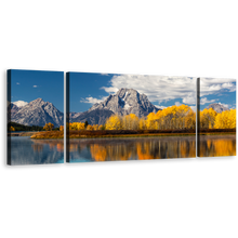 Load image into Gallery viewer, Texas Landscape Canvas Wall Art, Guadalupe Blue River Triptych Canvas Set, Yellow Fall Trees Sky Mountain 3 Piece Canvas Print
