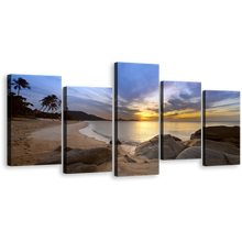 Load image into Gallery viewer, Thailand Beach Canvas Print, Brown Lamai Beach Sunset Canvas Set, Blue Cloudy Sky Ocean 5 Piece Canvas Wall Art
