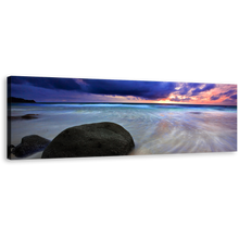 Load image into Gallery viewer, Thailand Beach Canvas Wall Art, Grey Ocean Rocks Boulders 1 Piece Canvas Print, Dramatic Blue Clouds Sky Sea Wide Canvas
