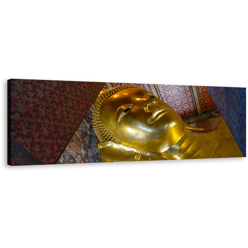 Thailand Buddha Canvas Wall Art, Grand Golden Reclining Buddha Statue 1 Piece Canvas Artwork, Wat Phra Chetuphon Temple Canvas Print