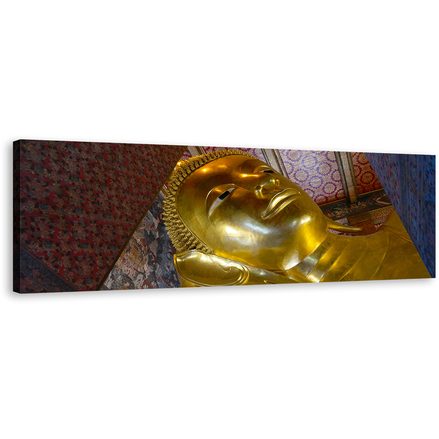 Thailand Buddha Canvas Wall Art, Grand Golden Reclining Buddha Statue 1 Piece Canvas Artwork, Wat Phra Chetuphon Temple Canvas Print