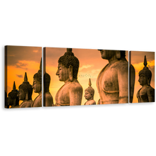 Load image into Gallery viewer, Thailand Buddha Canvas Wall Art, Yellow Sky Buddha Statue Park Canvas Print, Nakhon Si Thammarat Brown Buddha 3 Piece Canvas Multi Canvas
