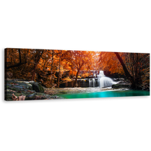 Load image into Gallery viewer, Thailand Forest Canvas Print, White Mae Kamin Waterfall 1 Piece Canvas Wall Art, Exotic Waterfall in Orange Forest Canvas Artwork, Blue Water Scenery Wide Canvas
