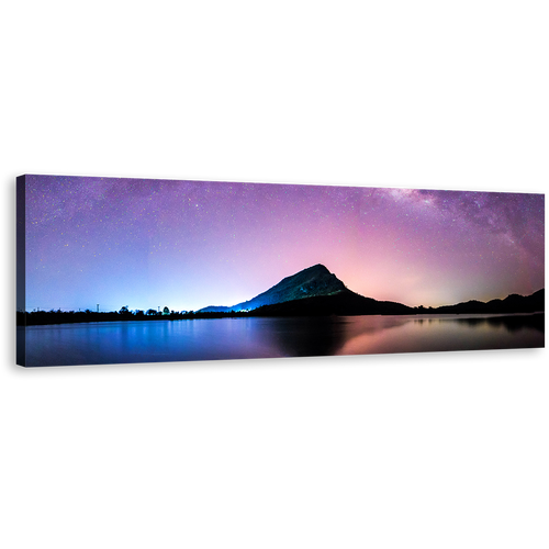 Thailand Mountain Canvas Wall Art, Blue Landscape Night Galaxy Panoramic Canvas Print, Purple Sky Night Stars Canvas Artwork