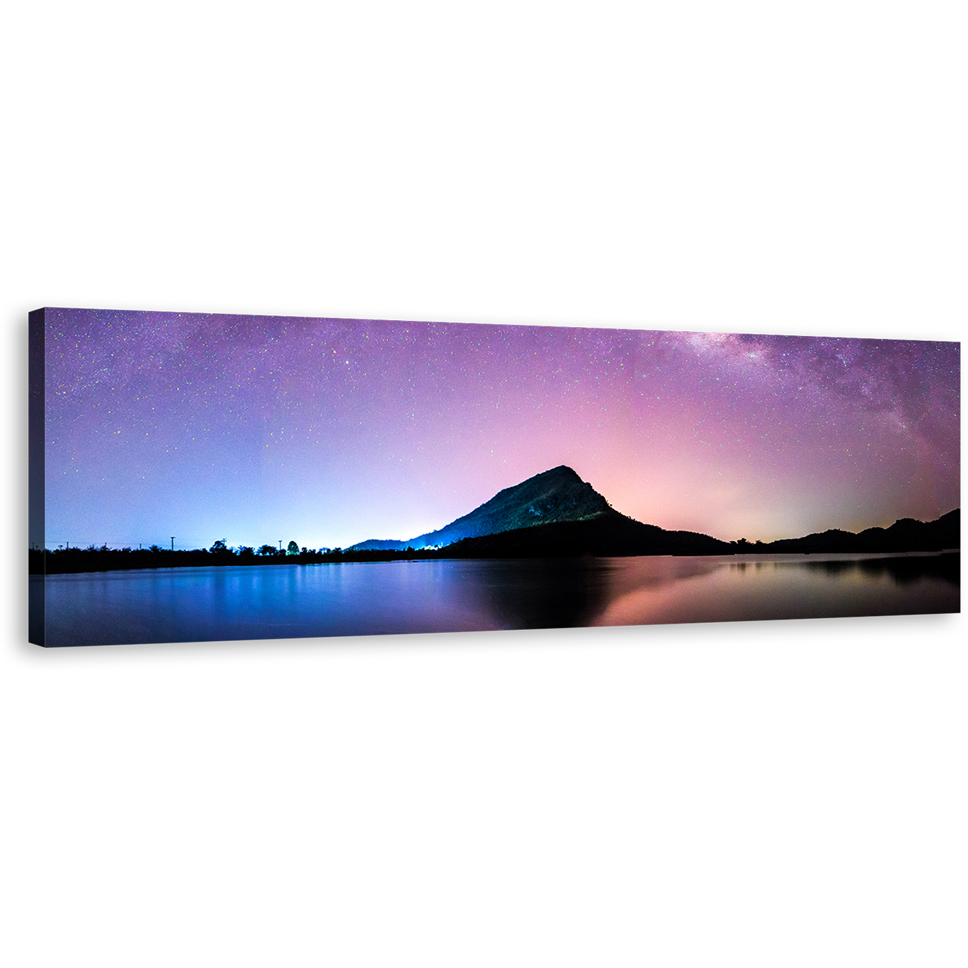 Thailand Mountain Canvas Wall Art, Blue Landscape Night Galaxy Panoramic Canvas Print, Purple Sky Night Stars Canvas Artwork