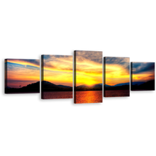 Load image into Gallery viewer, Thailand Mountains Canvas Print, Yellow Ocean Black Mountains 5 Piece Canvas Set, Orange Ocean at Sunset Canvas Wall Art
