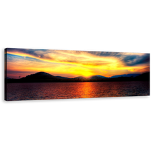 Load image into Gallery viewer, Thailand Mountains Canvas Wall Art, Yellow Thailand Sunset Canvas Print, Calm Orange Ocean Clouds Panorama Canvas
