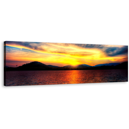 Thailand Mountains Canvas Wall Art, Yellow Thailand Sunset Canvas Print, Calm Orange Ocean Clouds Panorama Canvas