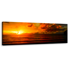 Load image into Gallery viewer, Thailand Ocean Canvas Print, Dramatic Cloudy Yellow Sunset Ocean Panoramic Canvas Wall Art, Orange Ocean Wide Canvas
