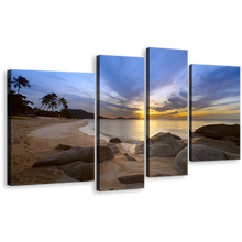 Load image into Gallery viewer, Thailand Ocean Canvas Wall Art, Koh Samui Island Yellow Sunset 4 Piece Canvas Print, Brown Lamai Beach Ocean Multiple Canvas
