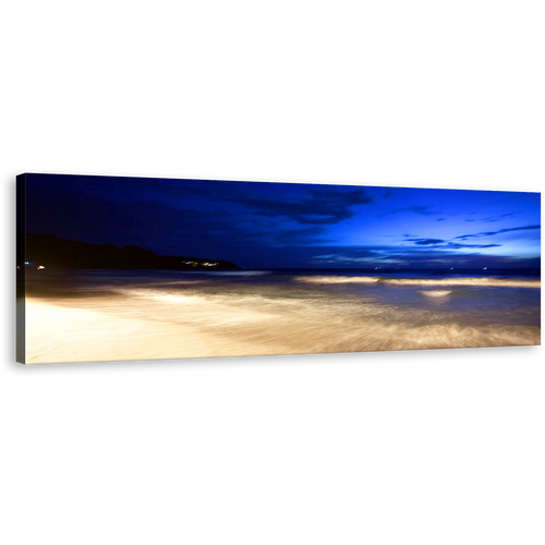 Thailand Ocean Wall Art, Beautiful Blue Ocean Sky Seascape Panoramic Canvas Art, Amazing Yellow Tropical Night Beach Canvas Print