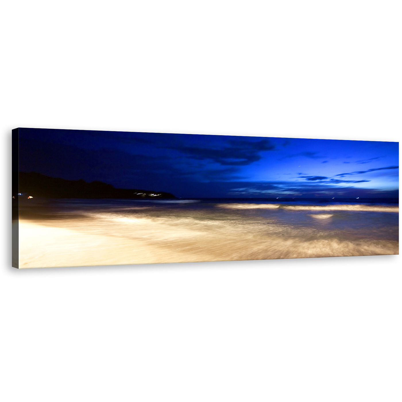 Thailand Ocean Wall Art, Beautiful Blue Ocean Sky Seascape Panoramic Canvas Art, Amazing Yellow Tropical Night Beach Canvas Print