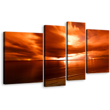 Load image into Gallery viewer, Thailand Sea Canvas Wall Art Dramatic Orange Cloudy Seascape 4 Piece Canvas Set, Yellow Sky Thunderstorm Ocean Canvas Print
