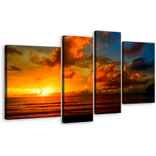 Load image into Gallery viewer, Thailand Sea Canvas Wall Art, Yellow Clouds Ocean 4 Piece Canvas Set, Beautiful Orange Ocean Sky Canvas Print
