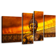 Load image into Gallery viewer, Thailand Temple Canvas Wall Art, Wat Pho Buddhist Temple Canvas Set, Brown Gold Buddha Statue 4 Piece Canvas Print
