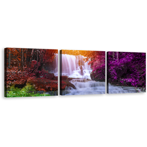 Thailand Waterfall Canvas Wall Art, Colorful Mun Dang Waterfall Canvas Print, Waterfall Scenery 3 Piece Multiple Canvas