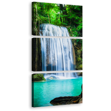 Load image into Gallery viewer, Thailand Waterfall Canvas Wall Art, White Waterfall Forest 3 Piece Canvas, Sea Green River Kwai Canvas Print, Erawan National Park Canvas Multi Canvas
