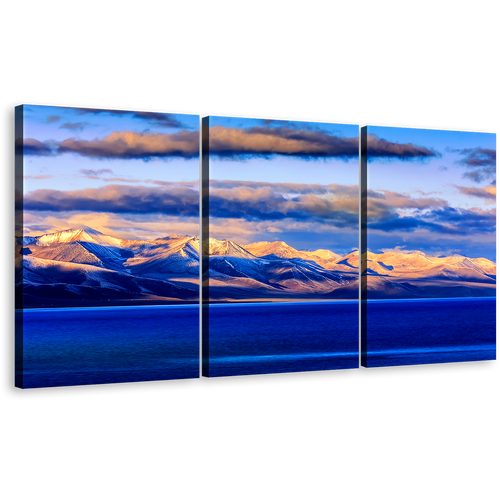 Tibet Mountains Canvas Wall Art, Wall Lake Of Nam 3 Piece Canvas, Orange Sunset Blue Ocean Canvas Print, Evening Mountain Multi Canvas Artwork