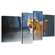 Load image into Gallery viewer, Tiger Portrait Canvas Wall Art, Tiger Wildlife 4 Piece Canvas Print, Yellow White Tiger Roar Canvas Set
