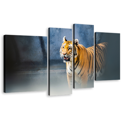 Tiger Portrait Canvas Wall Art, Tiger Wildlife 4 Piece Canvas Print, Yellow White Tiger Roar Canvas Set